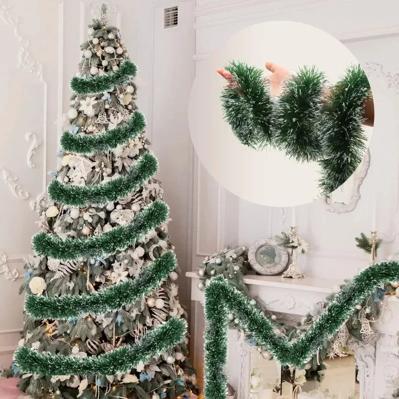 2M Wholesale Christmas Ribbon Garland Green Cane Tinsel Ribbons Xmas Tree Hanging Pendent Wreath Ornaments Home Party Supplies