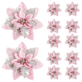 5/10pcs 14.5cm Christmas Flower Ornaments,Pink,Red,Gold,Glitter Artifical Flowers For Christmas Tree,Xmas Decoration For Home