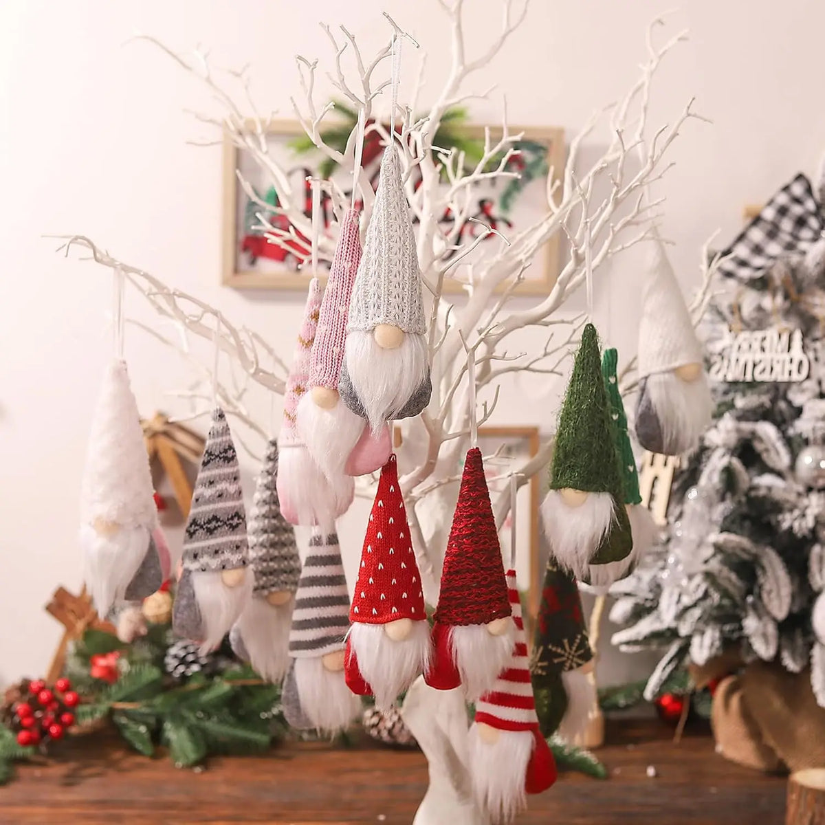 3pcs Christmas Hanging Decorations, Swedish Handmade Plush Santa Elves, Holiday Tree Ornaments, Home Christmas Decor